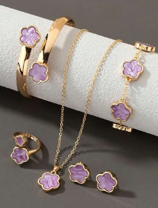 Kids Lucky Clover Jewelry Set – Girls 6-Piece Bracelet Necklace & Earrings