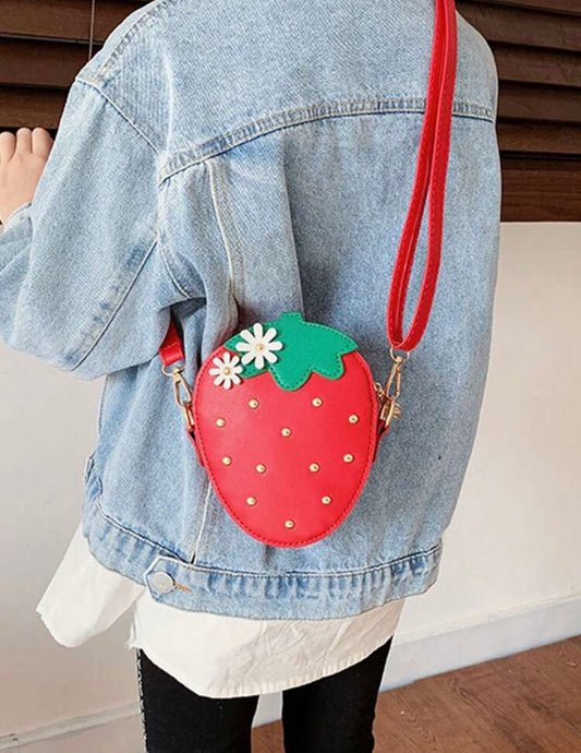 Girls Strawberry Crossbody Bag – Kids PU Leather Mini Purse
